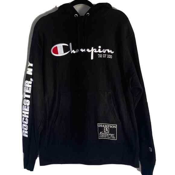Champion Hoodie Men's Large Black Reverse Weave Knickerbocker Hoodie 72/100 - Picture 4 of 12